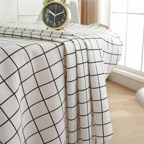Rectangle Linen Tablecloth 23x23 Wrinkle-Resistant Washable White Checkered Dining Cover - C-White Plaid
