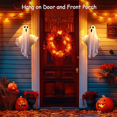4 Pcs Halloween Hanging Ghost Decorations with Remote Control & 8 Lighting Modes