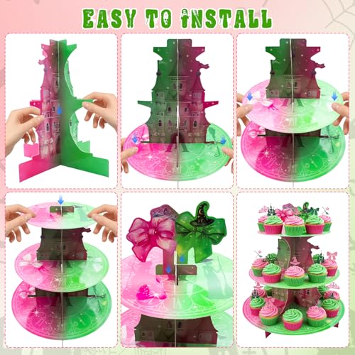 Halloween Cupcake Stand 3-Tier Witch-Themed Dessert Display with Toppers