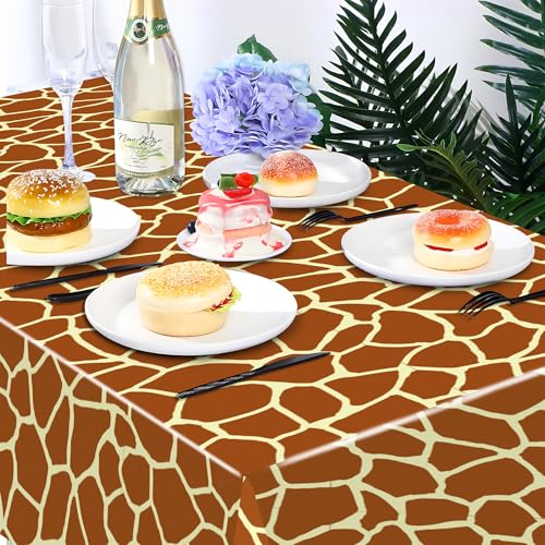 Giraffe Pattern Party Plastic Tablecloth - Jungle Animals Kids Birthday Decor