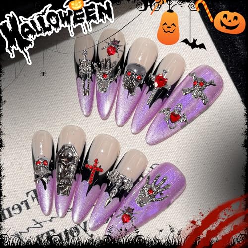 Halloween Nail Charms and Gems Set - Punk Gothic Skull Ghost Spider Designs
