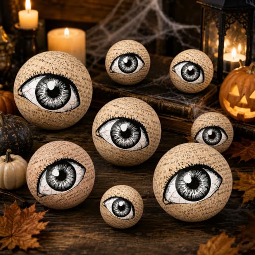 Halloween Eyeballs Orbs Set - 8 Realistic Scary Decorative Balls in 3 Sizes