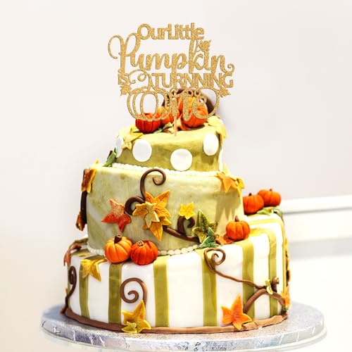 First Birthday Cake Topper Our Little Pumpkin is Turning One Halloween Fall Decor