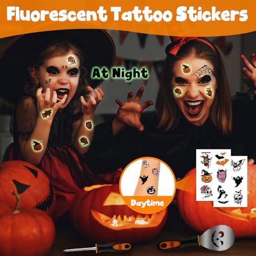 Pumpkin Carving Kit with Stainless Steel Tools, Cookie Cutters, Flameless Candles & Stickers for Halloween