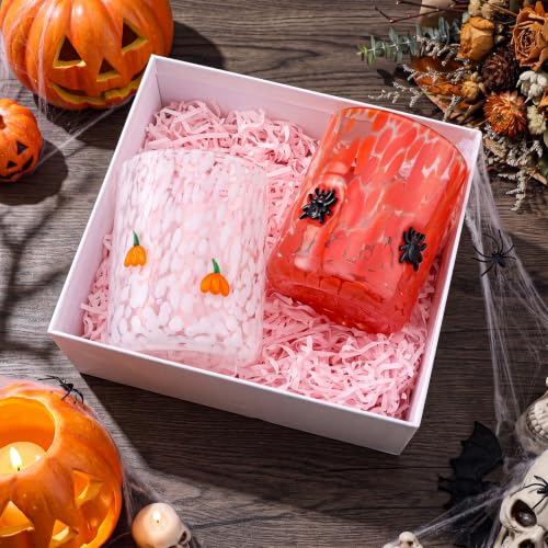 Halloween Icon Juice Glasses Set - 2 Pcs 16 oz Fall Drinking Cups - Orange Pumpkin & Black Spider
