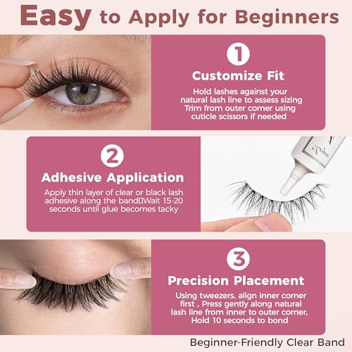 Cat Eye False Eyelashes N001 - Wispy Lightweight Fake Lashes with Clear Band, 7-Pair Set