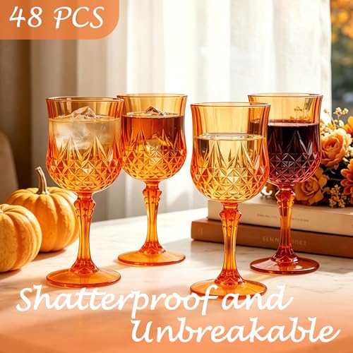 Pumpkin Orange 48-Pack Plastic Wine Glasses 7oz Vintage Goblets for Wedding