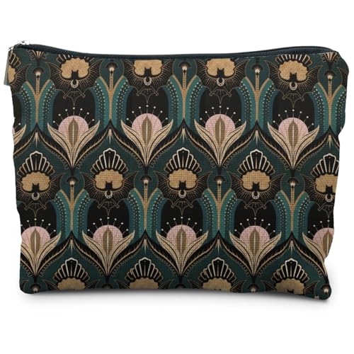 Witchy Goth Makeup Bag Bats and Flowers Vintage 1920s Style Cosmetic Pouch for Women