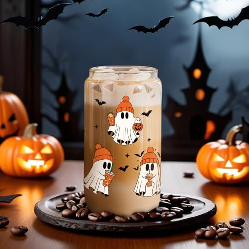 16 oz Ghost Cup with Lid & Stainless Steel Straw - Halloween Drinkware Gift