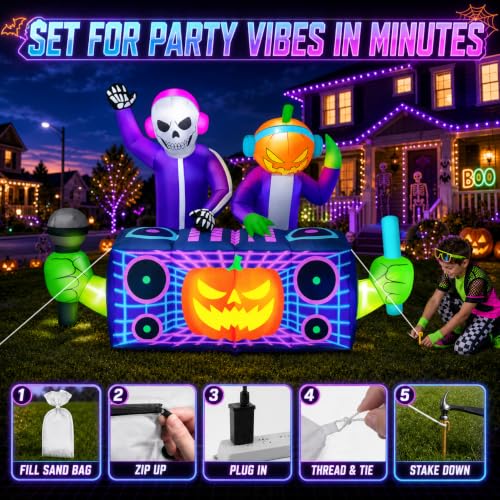 8FT Halloween Inflatable Skeleton Pumpkin DJ Duo Outdoor Decorations