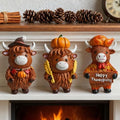Thanksgiving Highland Cow Figurines - 3 Piece Resin Farmhouse Decor Set