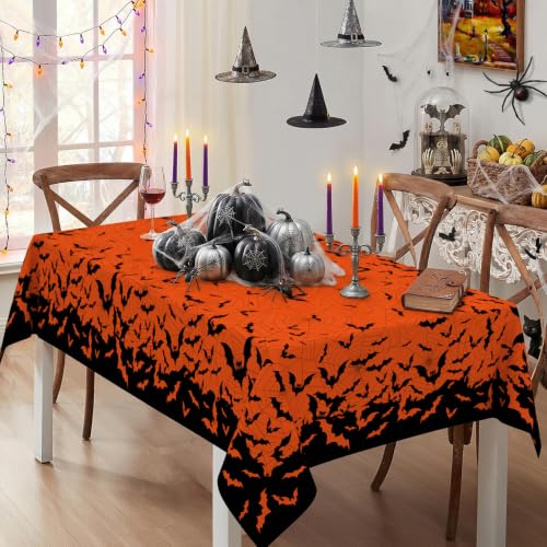 Halloween Spider Web Bat Tablecloth 60x102 Inch Rectangular Spooky Decor - Variation of Halloween-spider Web / 102 Inch x 60 Inch
