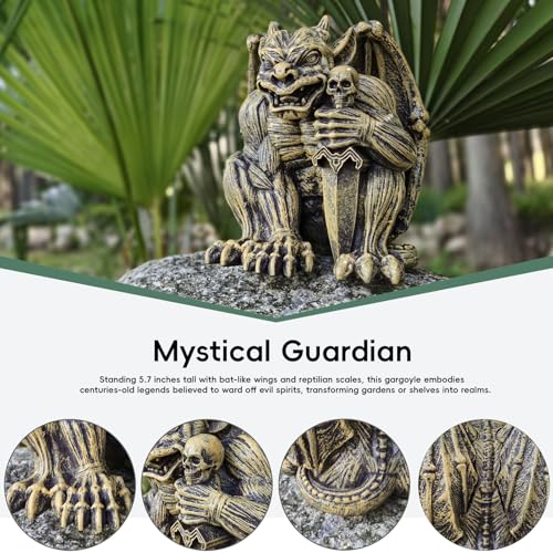 Gothic Gargoyle Statue with Intricate Wings, Demonic Skull, Outdoor Indoor Decor