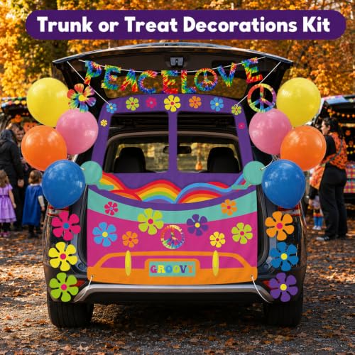 Hippie Trunk or Treat Car Decoration Kit with Tie Dye Peace Banner - 26 Variation