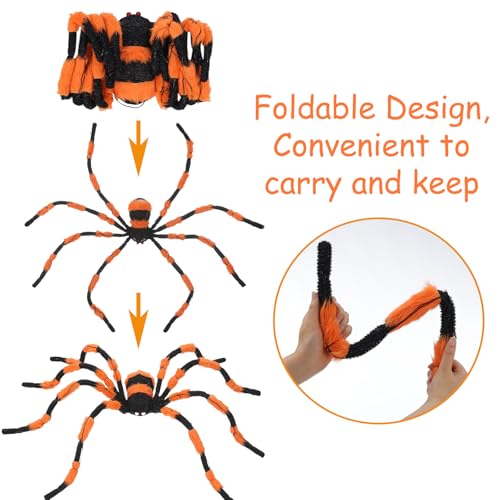 Giant Orange Spider Halloween Decoration 60” Lighted Prop with Red Eyes & LED Lights