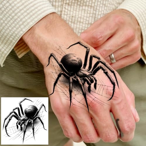 Spider Temporary Tattoos - 12 Sheets Realistic 3D Spider Web Halloween Body Art