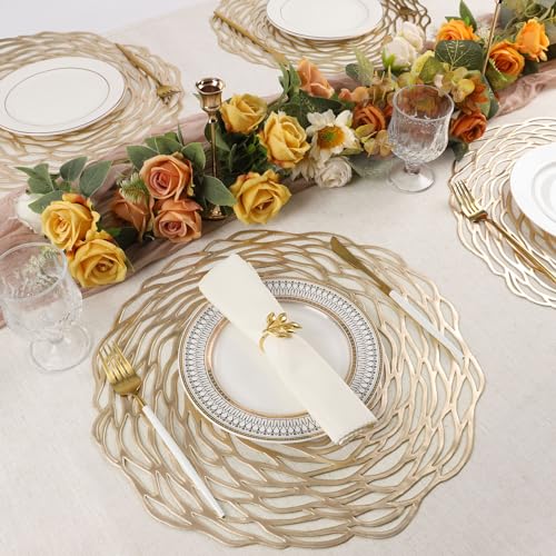 Gold Round Placemats Set of 8 - Metallic Vinyl Table Decor