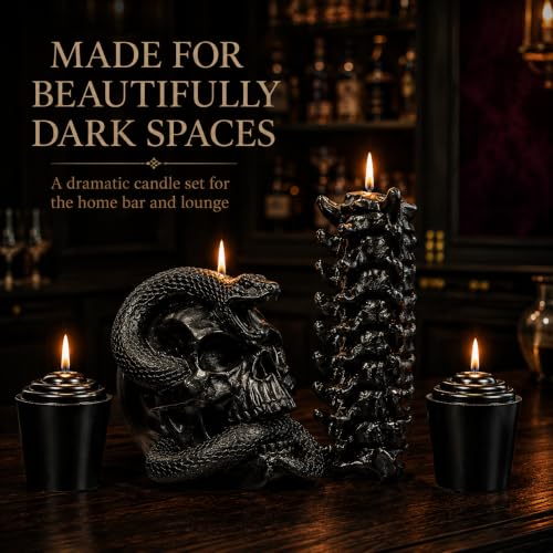 Halloween Skeleton & Snake Candles 4 Pack - Spooky Gothic Decor