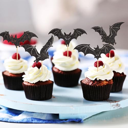 Halloween Bat Cupcake Toppers - Black, 24 Pack with Variation Bats Black-6