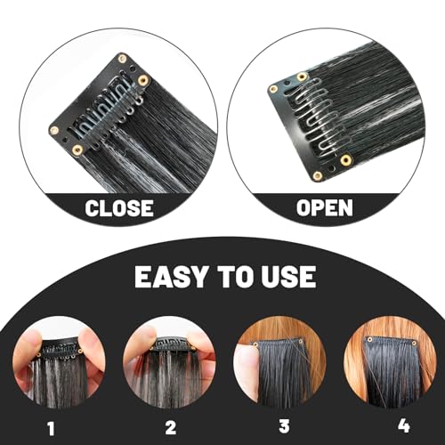 Black Clip-In Synthetic Hair Extensions Highlights - 10 PCS, DIY Styling