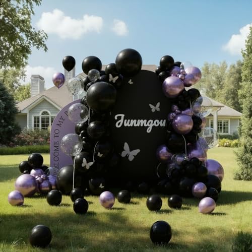 Black and Metallic Purple Balloon Garland Kit - Galactic Themed Party Decorations