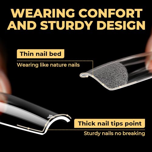 Extra Long Square Gel Nail Tips - 240 Pre-filed False Nails for Natural Look