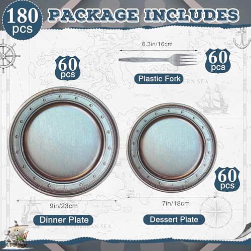 Vintage Style Medieval Party Supplies Set - Silver Pewter Look Dinnerware and Forks for 60 Guests