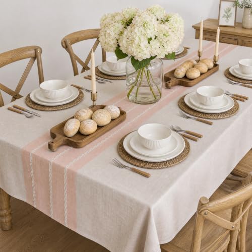 Pink Rustic Burlap Tablecloth 60x120 Inch Rectangular - Durable Polyester
