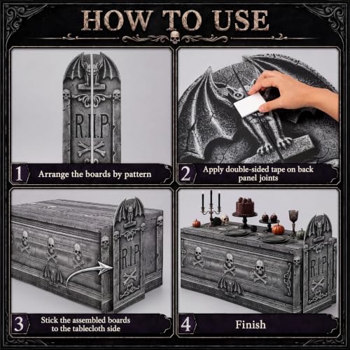 Halloween Tombstone Table Decoration Set with Cardboard Cutout & Cover - Spooky Cemetery Theme - Tombstones Variation