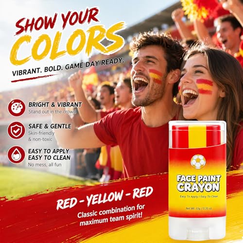 Spain Flag Face Paint Stick - World Cup 2026 Soccer Fan Makeup, Sweat-Proof & Easy Removable