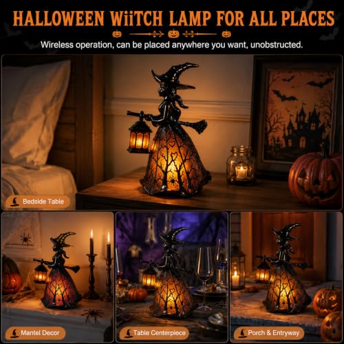 Gothic Witch Hat Lamp - Stained Glass Halloween Decor, 7 Inch Indoor Accent Light