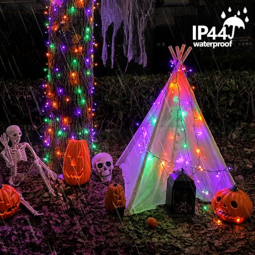 Halloween String Lights Outdoor Waterproof 66ft 200 LED Dual-Color with 8 Modes & Timer - Purple, Orange, Green