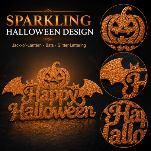 Halloween Cupcake Toppers Glitter Pumpkin Bat Cake Picks 10 Pack
