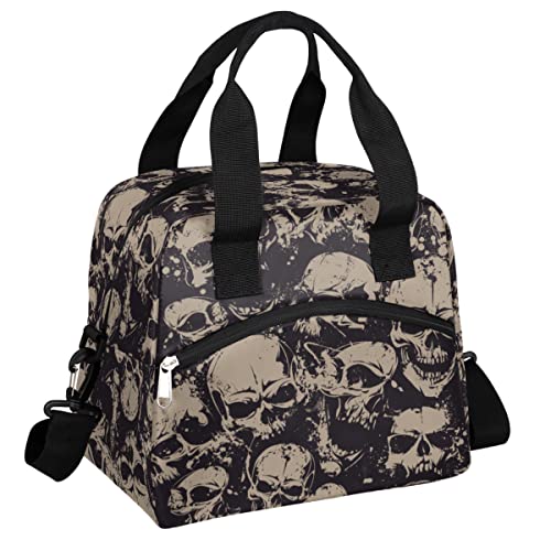 Vintage Skull Goth Insulated Lunch Bag with Shoulder Strap - Reusable Cooler Tote for Women Men A01