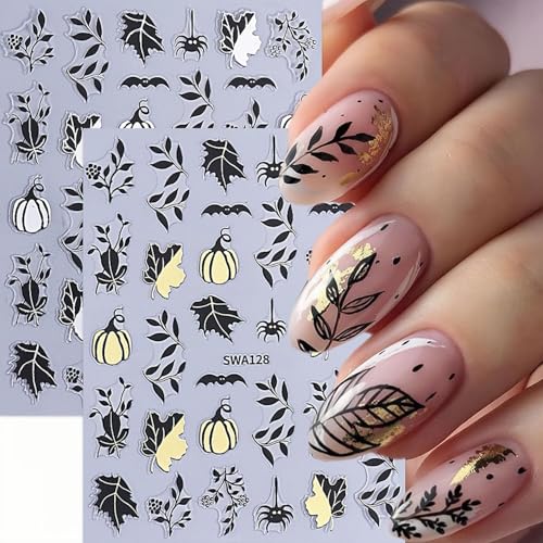 Halloween Nail Stickers Set - Style07 3D Self-Adhesive Pumpkin Ghost Maple Leaf for DIY Nails