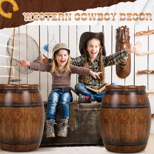 Western Cowboy Inflatable Barrel Decorations - 2 Pack, Rustic Wild West Party Props