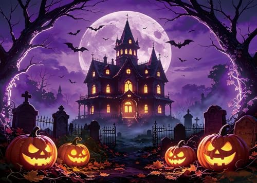 Purple Full Moon Halloween Backdrop 7x5ft for Party Decorations - LTDKAEN