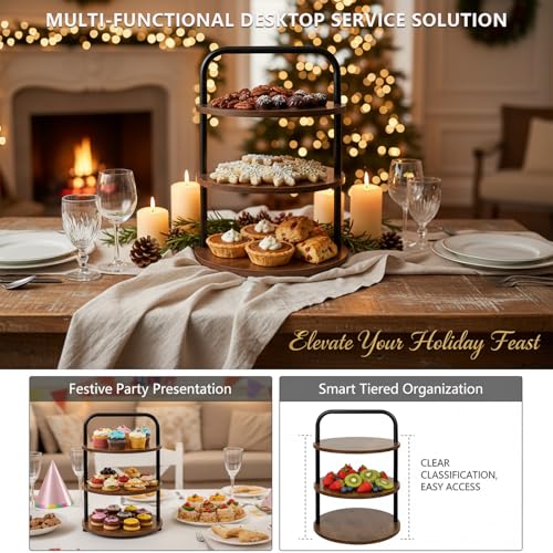 Wooden 3-Tier Cupcake Stand for 50 Desserts Rustic Display & Serving Tray