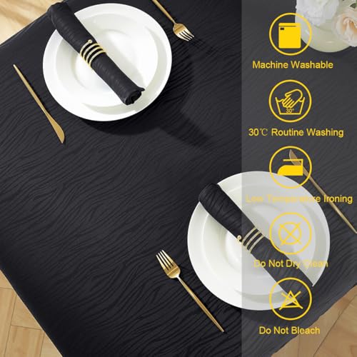 Black Wavy Swirl Jacquard Tablecloth 52x70 Inch Rectangular for Wedding Halloween