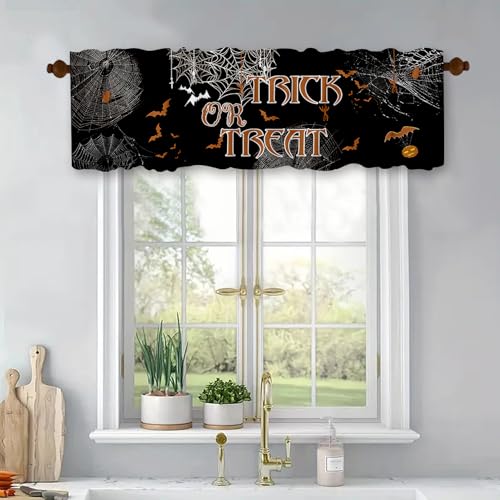 Halloween Cobweb Window Valance - Black Trick or Treat 54x18 Inches Kitchen Bathroom Decor