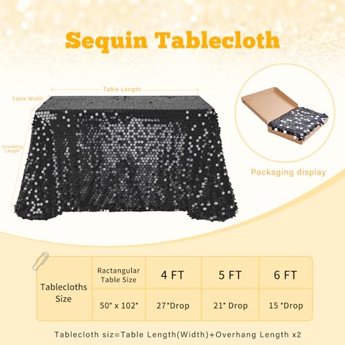 102x50 Inch Black Sequin Tablecloth for Party & Holiday Celebrations