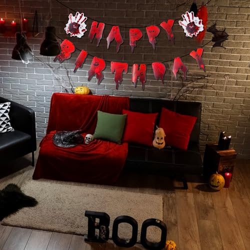 Halloween Birthday Banner Handprint Decorations - Scary Party Wall Decor