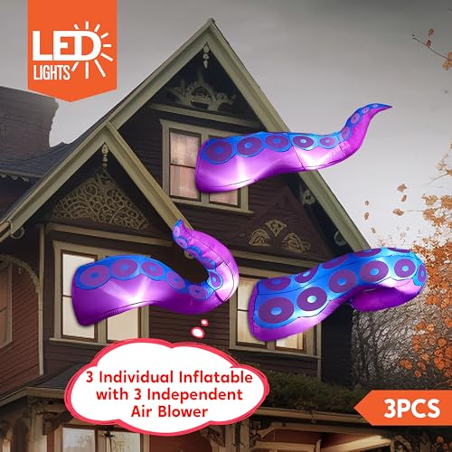 Purple Halloween Inflatable Octopus Tentacle Decor with LED Lights - Outdoor Yard & Window Decoration