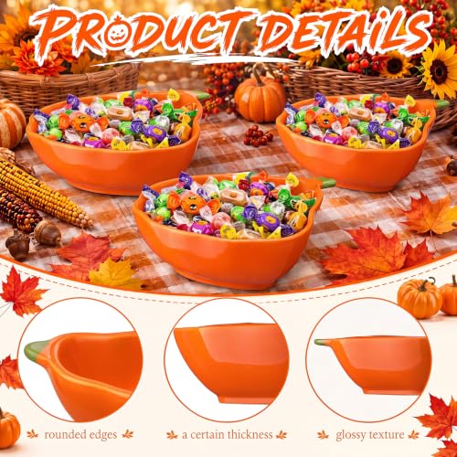 Fall Pumpkin Candy Dish Set - 3 Ceramic Pumpkin Snack Bowls, 11.2oz, Halloween Decor