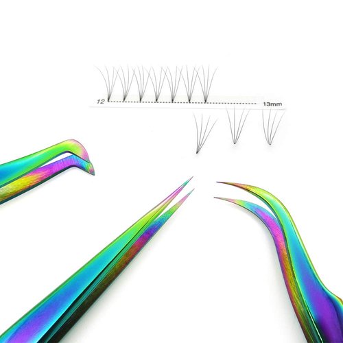 Quewel Eyelash Extension Tweezers Set Eyelash Applicator Tool Curved and Straight pointed Tweezers Lash Extension Supplies Stainless Steel Precision Tweezers Silver (3 pcs, Rainbow)