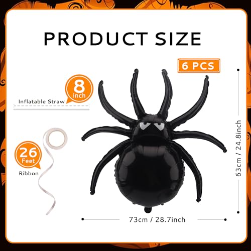 Large 33-Inch Halloween Spider Foil Balloons - 6 Pack Spooky Party Decor