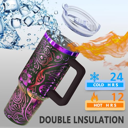 40 oz Skull Laser Engraved Tumbler with Handle & Lid - Purple Variation
