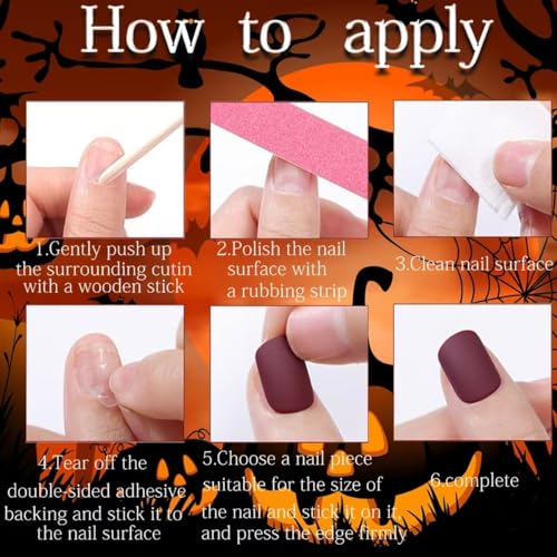 Halloween Press-On Nails Long Square Spider Web Ghost Design - Style 19 - 24 Pack