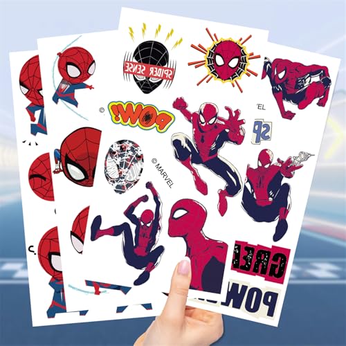 Spider-Man Temporary Tattoos Set - 10 Sheets Cartoon Hero Stickers - Variation SP