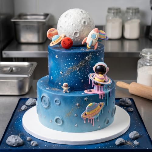 Space Themed Fondant Molds Set of 2 - Astronaut, Rocket & Planet Silicone Cake Decorations - Style B